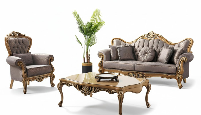Canapé rembourré Chesterfield Ensemble de canapés Ensemble de canapés en tissu Gris Ensemble neuf