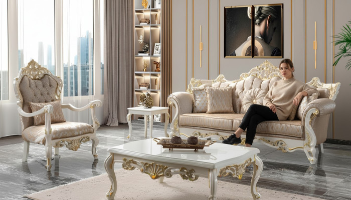 Canapé en tissu Canapé rembourré Ensemble de canapés Set de canapés Gris Chesterfield Set Sofa