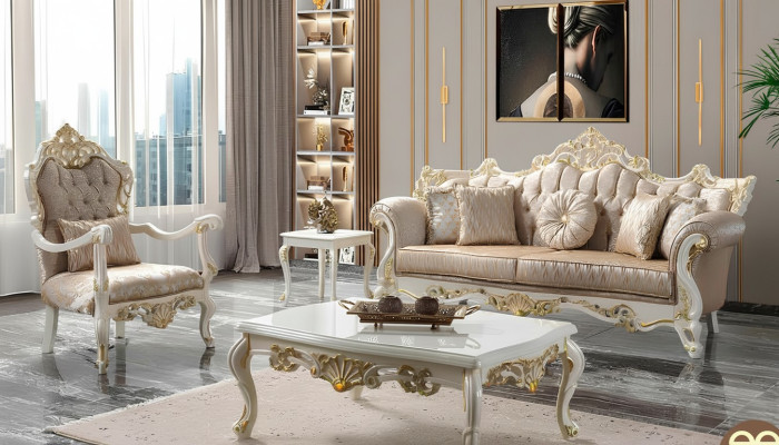 Ensemble de canapé de luxe Canapé rembourré Chesterfield Canapé en tissu beige