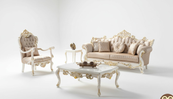 Ensemble de canapé de luxe Canapé rembourré Chesterfield Canapé en tissu beige
