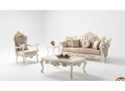 Ensemble de canapé de luxe Canapé rembourré Chesterfield Canapé en tissu beige