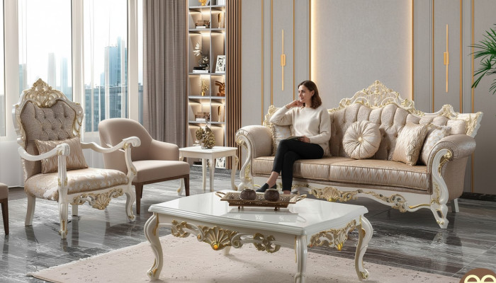 Ensemble de canapés suite canapé rembourré Chesterfield canapé luxueux en tissu beige