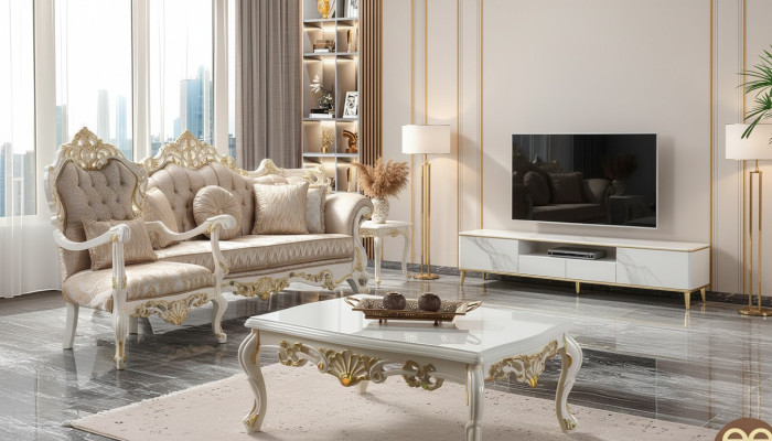 Ensemble de canapés suite canapé rembourré Chesterfield canapé luxueux en tissu beige