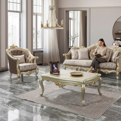 Ensemble de canapés trois places fauteuil canapé en tissu beige