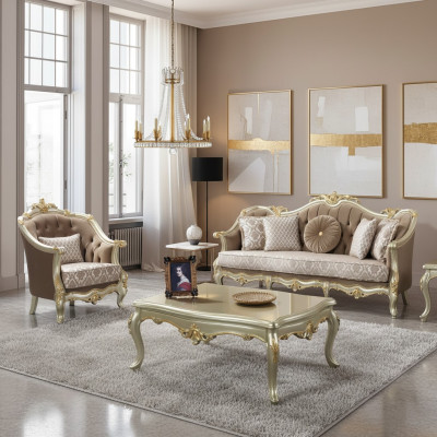 Ensemble de canapés trois places fauteuil canapé en tissu beige