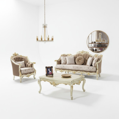 Ensemble de canapés trois places fauteuil canapé en tissu beige