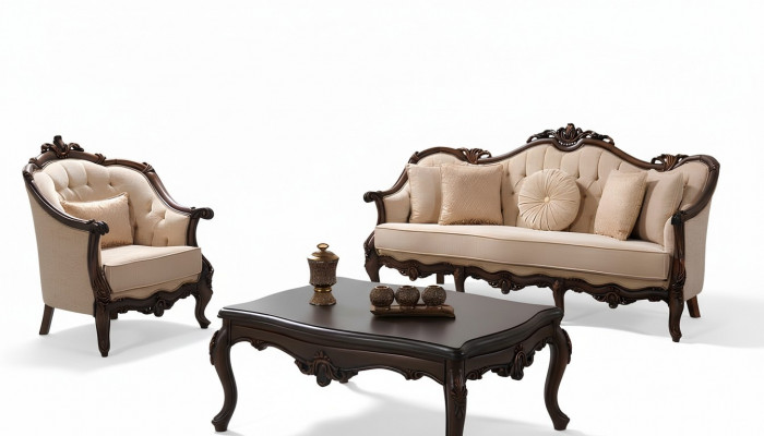 Canapé rembourré Chesterfield Ensemble de canapés Canapé tissu Beige Ensemble