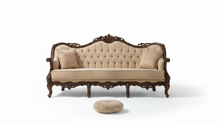 Canapé trois places Canapé en tissu à 3 places Canapé rembourré en tissu beige Chesterfield 235cm