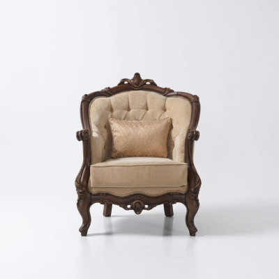 Fauteuil à oreilles Siège Seater Tissu Beige Polyester Bois Salon Baroque