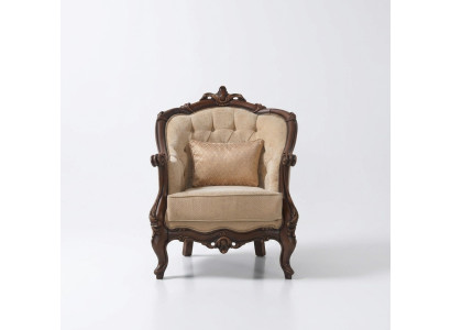 Fauteuil à oreilles Siège Seater Tissu Beige Polyester Bois Salon Baroque