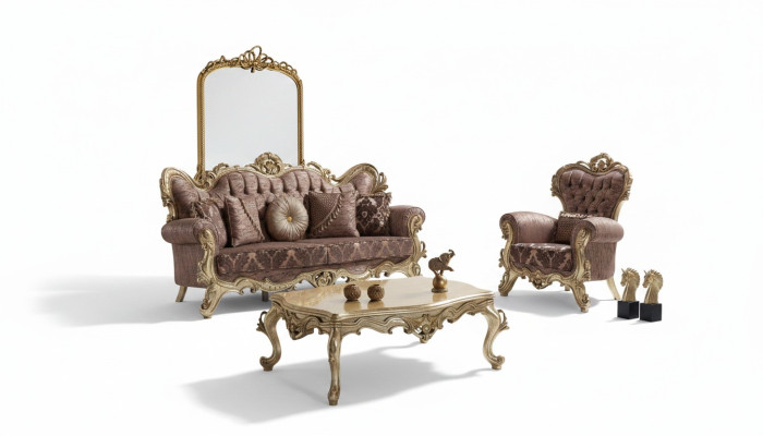 Set de canapé canapé rembourré canapé violet en tissu Chesterfield ensemble 3+1