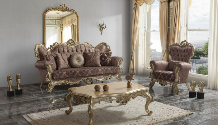 Ensemble de canapé Chesterfield, canapé rembourré, canapé, canapé en tissu violet.