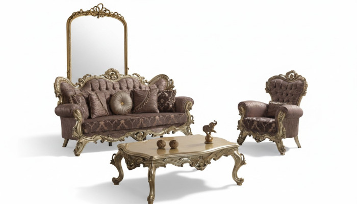 Ensemble de canapé Chesterfield, canapé rembourré, canapé, canapé en tissu violet.