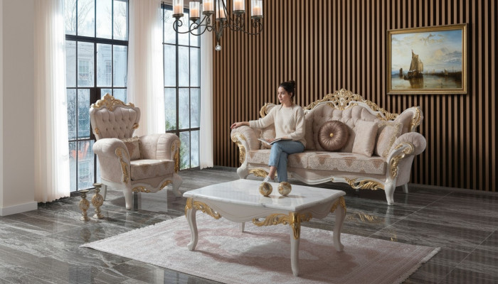 Ensemble de canapé de luxe complet E ensemble de canapé beige Canapé rembourré Canapé en tissu Sofa