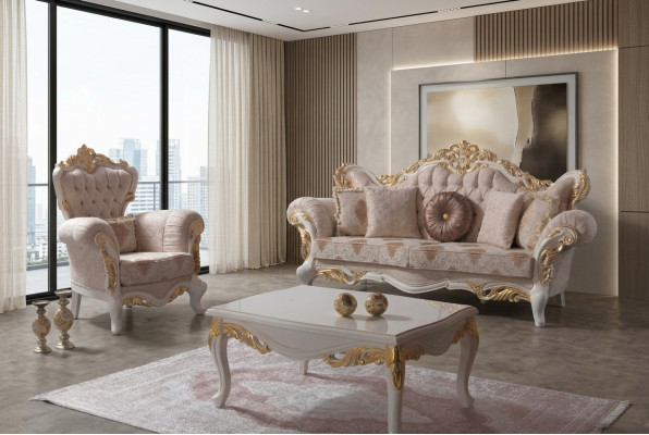 Ensemble de canapé de luxe complet E ensemble de canapé beige Canapé rembourré Canapé en tissu Sofa