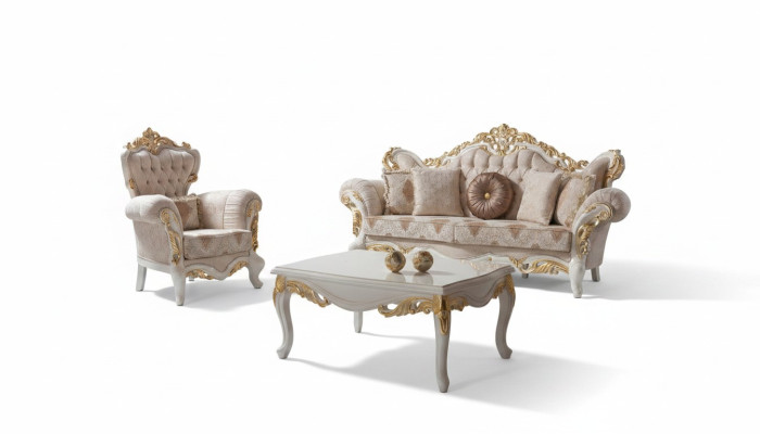 Ensemble de canapé de luxe complet E ensemble de canapé beige Canapé rembourré Canapé en tissu Sofa