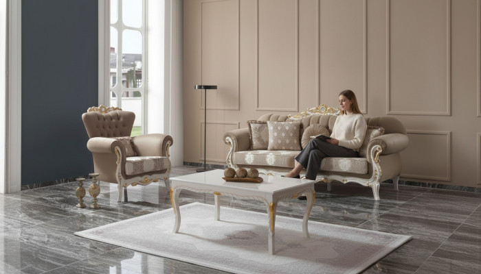Ensemble de canapé composé d'un canapé rembourré, d'un canapé-lit, d'un canapé en tissu marron, ensemble Chesterfield 3+1