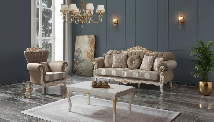 Ensemble de canapé composé d'un canapé rembourré, d'un canapé-lit, d'un canapé en tissu marron, ensemble Chesterfield 3+1