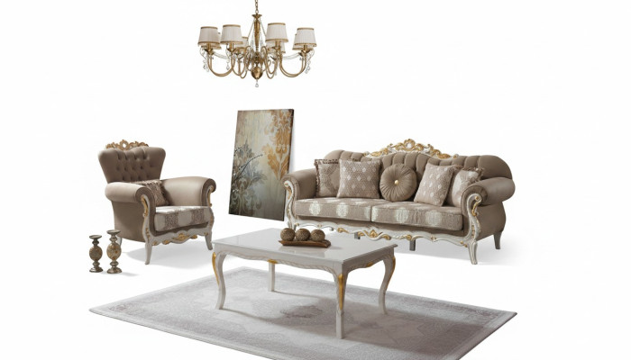 Ensemble de canapé composé d'un canapé rembourré, d'un canapé-lit, d'un canapé en tissu marron, ensemble Chesterfield 3+1