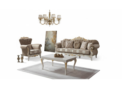 Ensemble de canapé composé d'un canapé rembourré, d'un canapé-lit, d'un canapé en tissu marron, ensemble Chesterfield 3+1