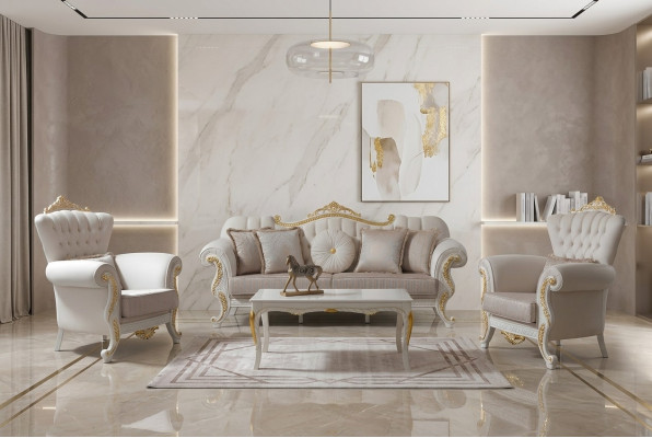 Suite canapé Canapé rembourré Canapé Chesterfield Ensemble de canapés en tissu Canapé beige Sofas