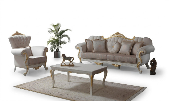 Suite canapé Canapé rembourré Canapé Chesterfield Ensemble de canapés en tissu Canapé beige Sofas