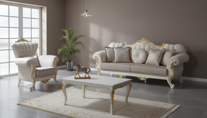 Ensemble de canapé de luxe complet, ensemble de canapé en tissu beige canapé rembourré sof.