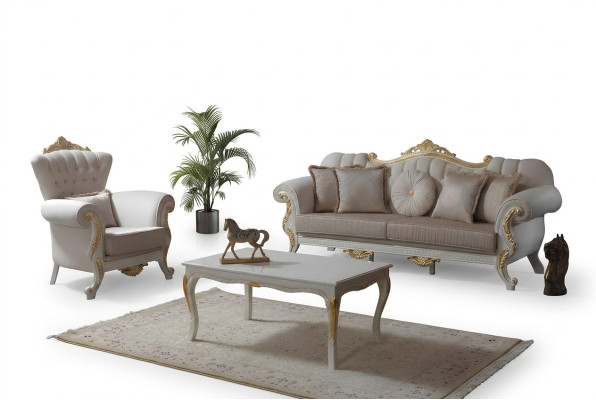 Ensemble de canapé de luxe complet, ensemble de canapé en tissu beige canapé rembourré sof.