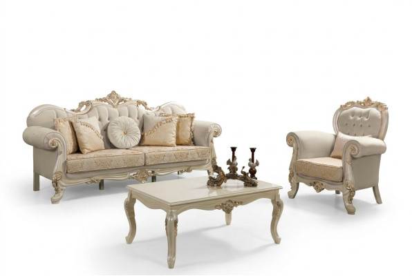 Canapé canapé canapé en tissu beige Chesterfield ensemble de canapés