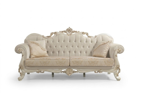 Canapé trois places, Canapé en tissu 3 places, Canapé rembourré en tissu, Chesterfield en tissu beige