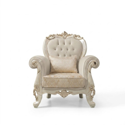 Siège Une place Fauteuil à ailes Siège Tissu Beige Polyester Bois Baroque