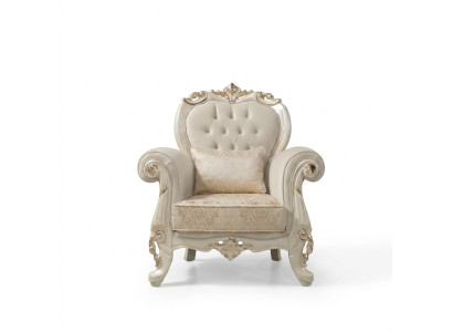 Siège Une place Fauteuil à ailes Siège Tissu Beige Polyester Bois Baroque