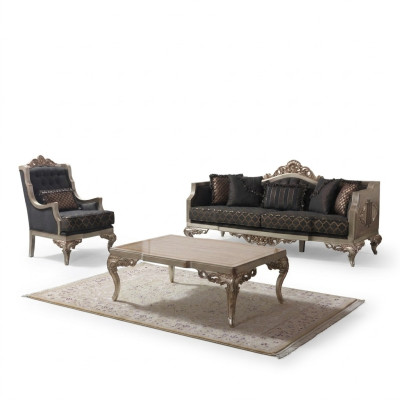 Salle de séjour Ensemble de canapé Canapé rembourré Canapé Chesterfield Ensemble Gris en tissu