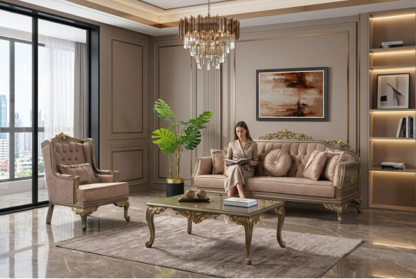Ensemble de canapé en tissu beige de luxe complet