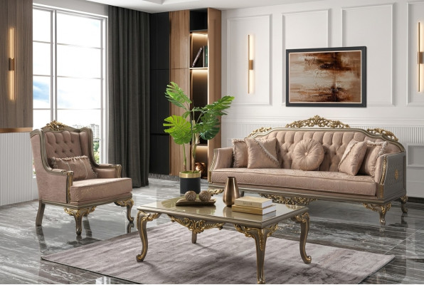 Ensemble de canapé en tissu beige de luxe complet