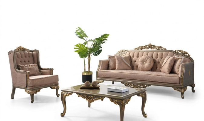 Ensemble de canapé en tissu beige de luxe complet