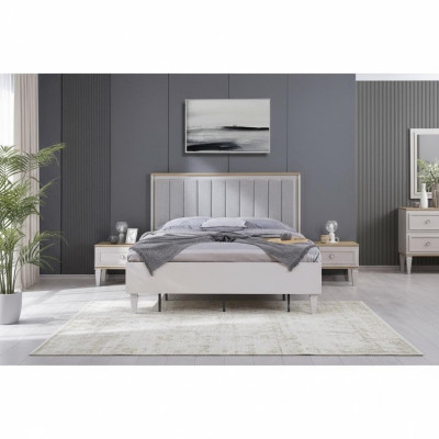 Suite lit double Chambre lit Tables de chevet Gris Bois Ensemble 3 pièces