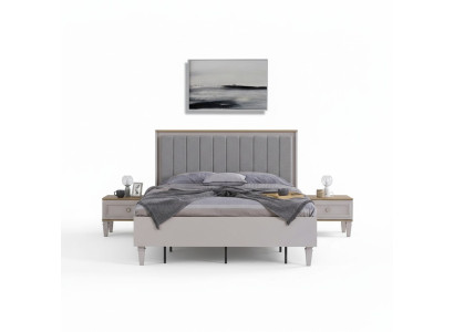 Suite lit double Chambre lit Tables de chevet Gris Bois Ensemble 3 pièces