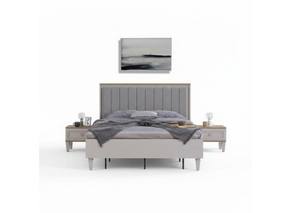 Suite lit double Chambre lit Tables de chevet Gris Bois Ensemble 3 pièces