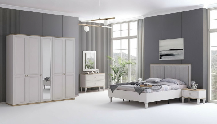 Meubles de chambre à coucher complets Lits modernes en bois 6 pièces Chambre gris