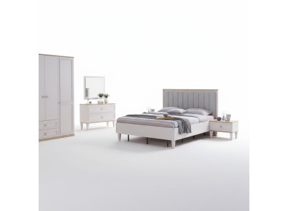 Ensemble de chambre à coucher moderne Lit double Lit Tables de chevet Gris Bois Set 5 pièces
