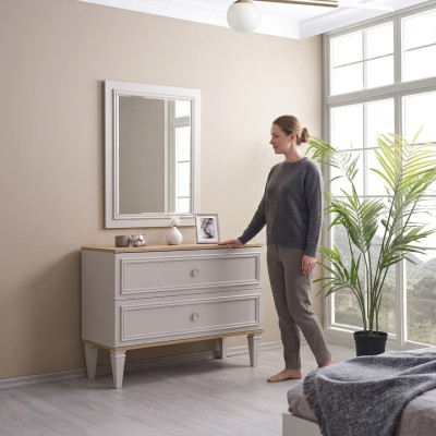 Commode avec miroir Console de chambre en bois Gris Ensemble Moderne 2 pièces
