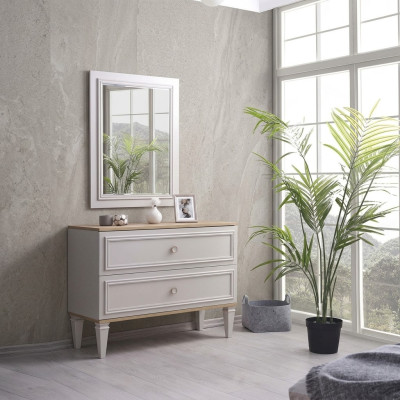 Commode avec miroir Console de chambre en bois Gris Ensemble Moderne 2 pièces