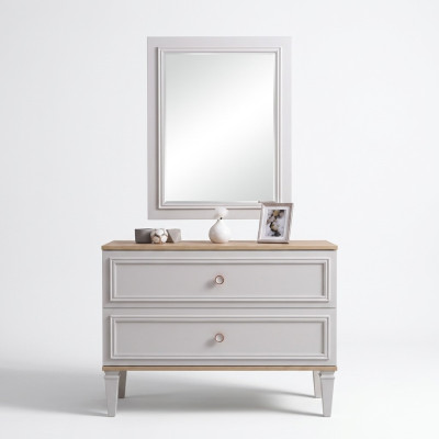Commode avec miroir Console de chambre en bois Gris Ensemble Moderne 2 pièces