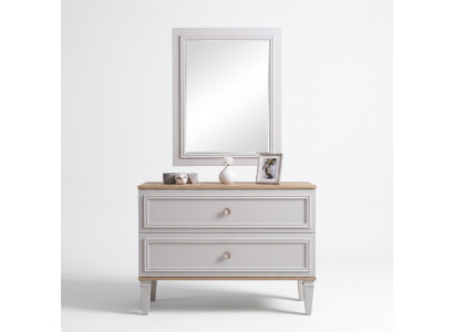 Commode avec miroir Console de chambre en bois Gris Ensemble Moderne 2 pièces