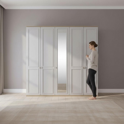 Armoire Chambre Armoire Armoire Gris Bois Miroir 5 Portes