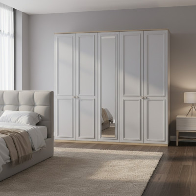 Armoire Chambre Armoire Armoire Gris Bois Miroir 5 Portes