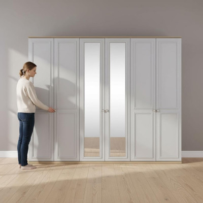 Armoire de chambre Armoire Armoire Gris Bois Miroir 6 portes
