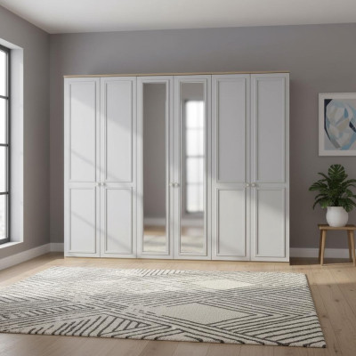 Armoire de chambre Armoire Armoire Gris Bois Miroir 6 portes