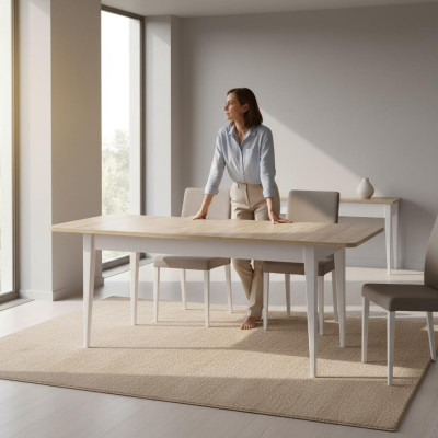 Table à manger Table extensible Table de salle à manger Bois Gris Table de salle à manger